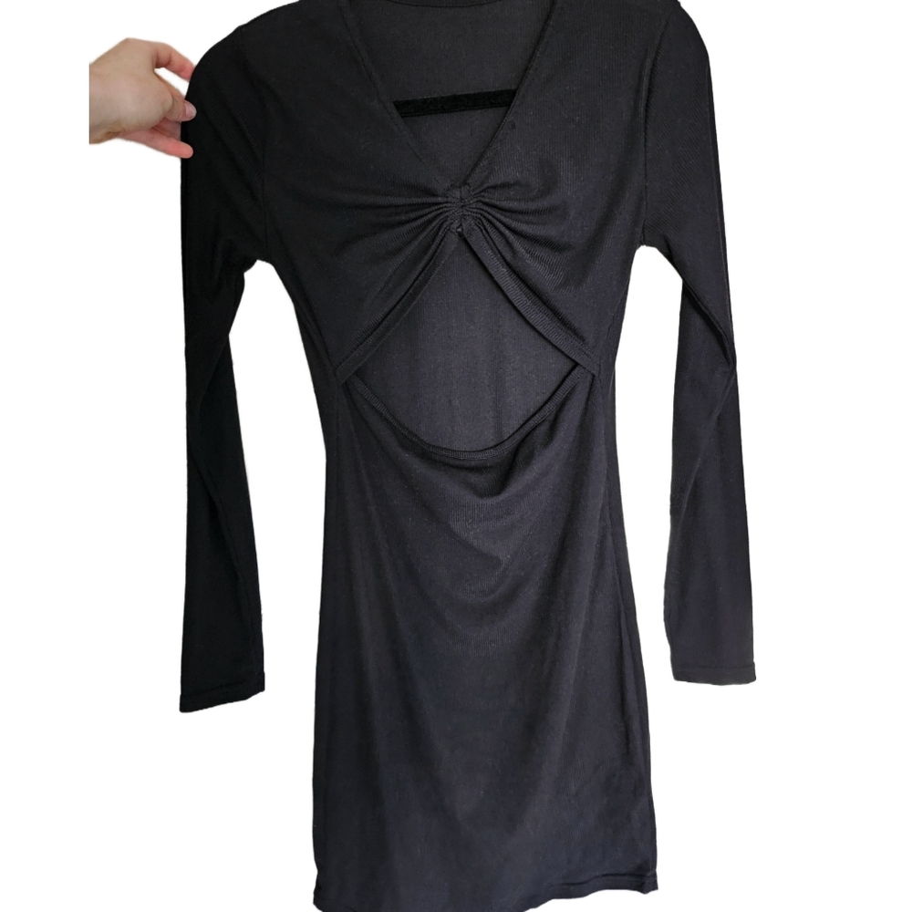Long-sleeved Ribbed Bodycon Cutout Dress